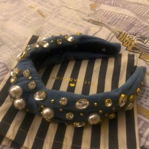 Lele Sadoughi denim jeweled and pearl headband